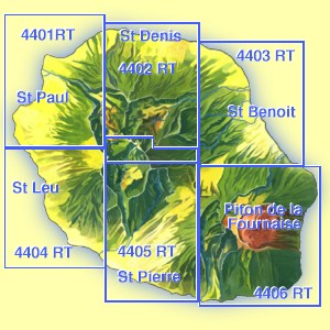 découpage de l'île de la Réunion en six cartes IGN Randonnée